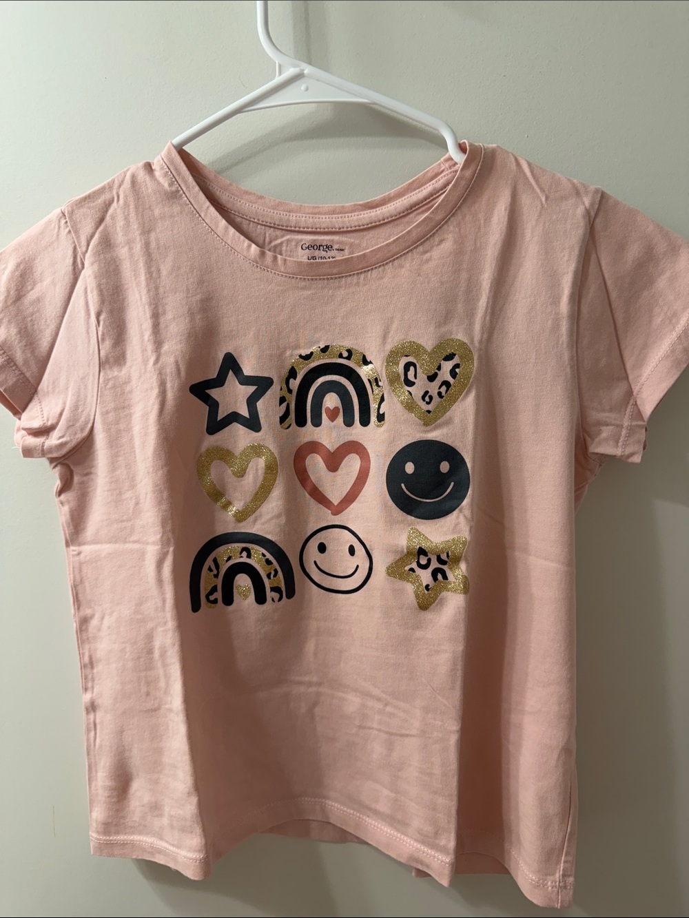 George Pink Short Sleeve Tee with Rainbow and Smiley Graphics